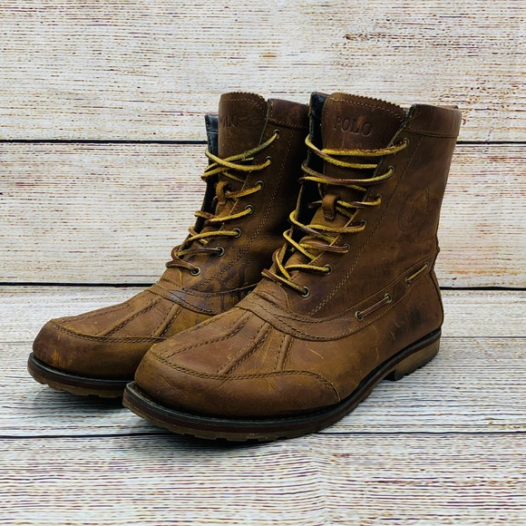Polo‎ Ralph Lauren Boots Leather Duck Boots Lace Up Ankle Boots [Size 12] - Picture 1 of 14
